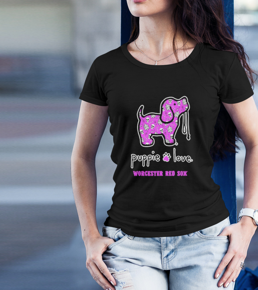 Puppie Love Worcester Red Sox Pink Heart Dog T-Shirt