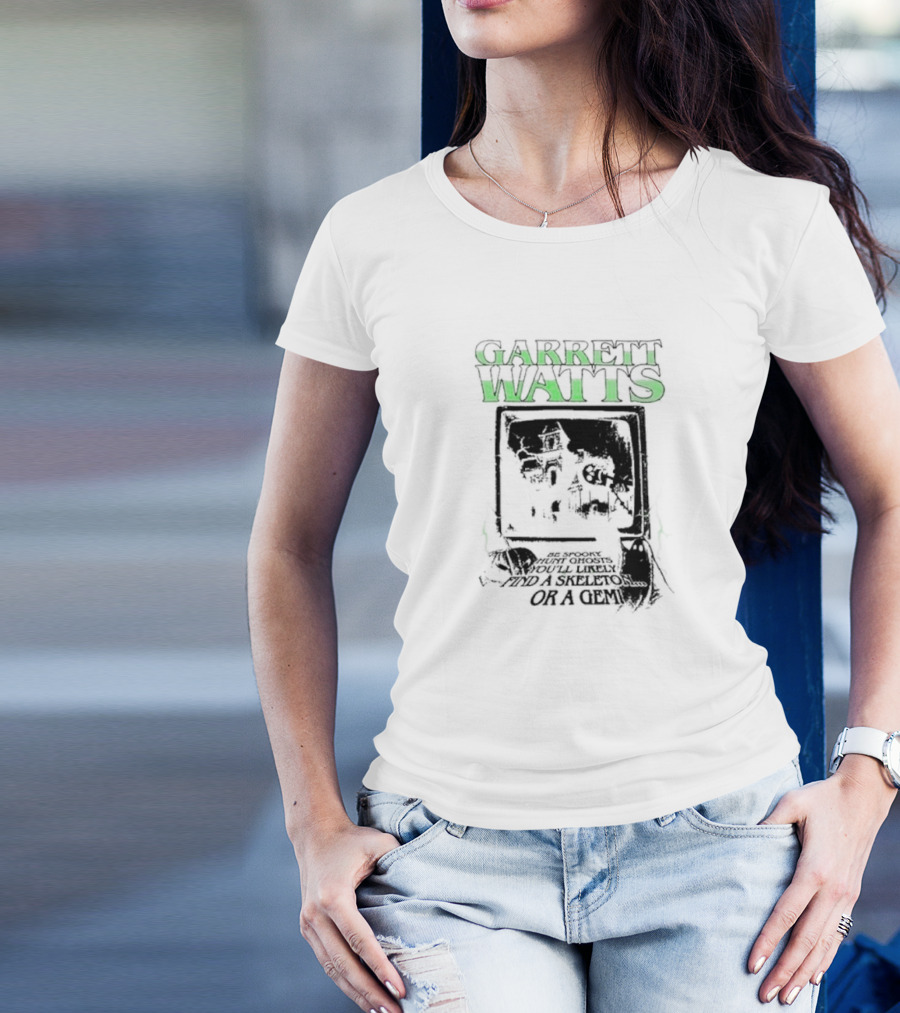 Garrett Watts Haunted Ghosts Skeleton Gem TV House Image T-Shirt
