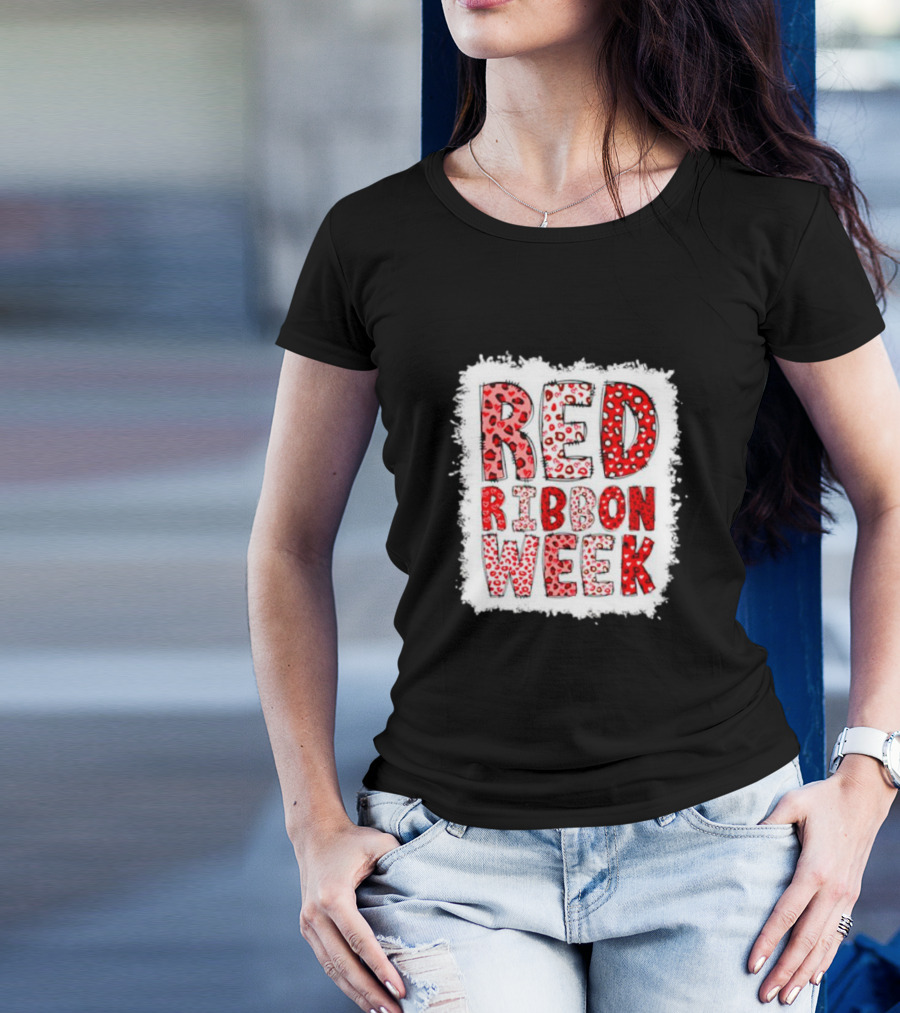 Red Ribbon Week Leopard We Wear Red For Awareness Spotted T-Shirt
