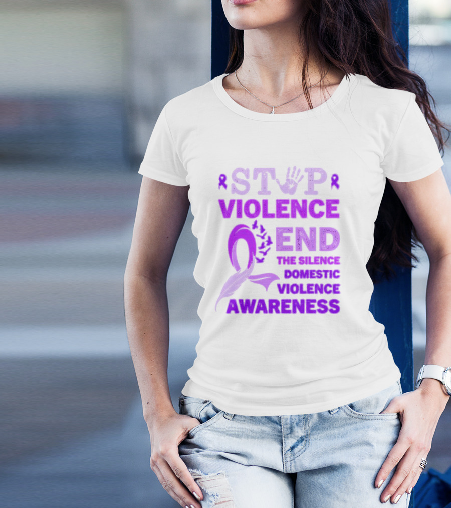 Stop Violence End The Silence Domestic Violence Awareness Purple T-Shirt