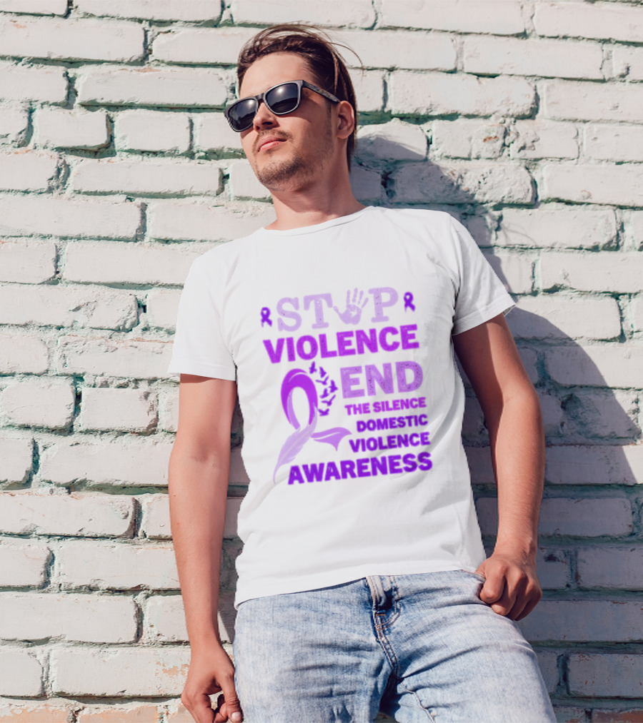 Stop Violence End The Silence Domestic Violence Awareness Purple T-Shirt