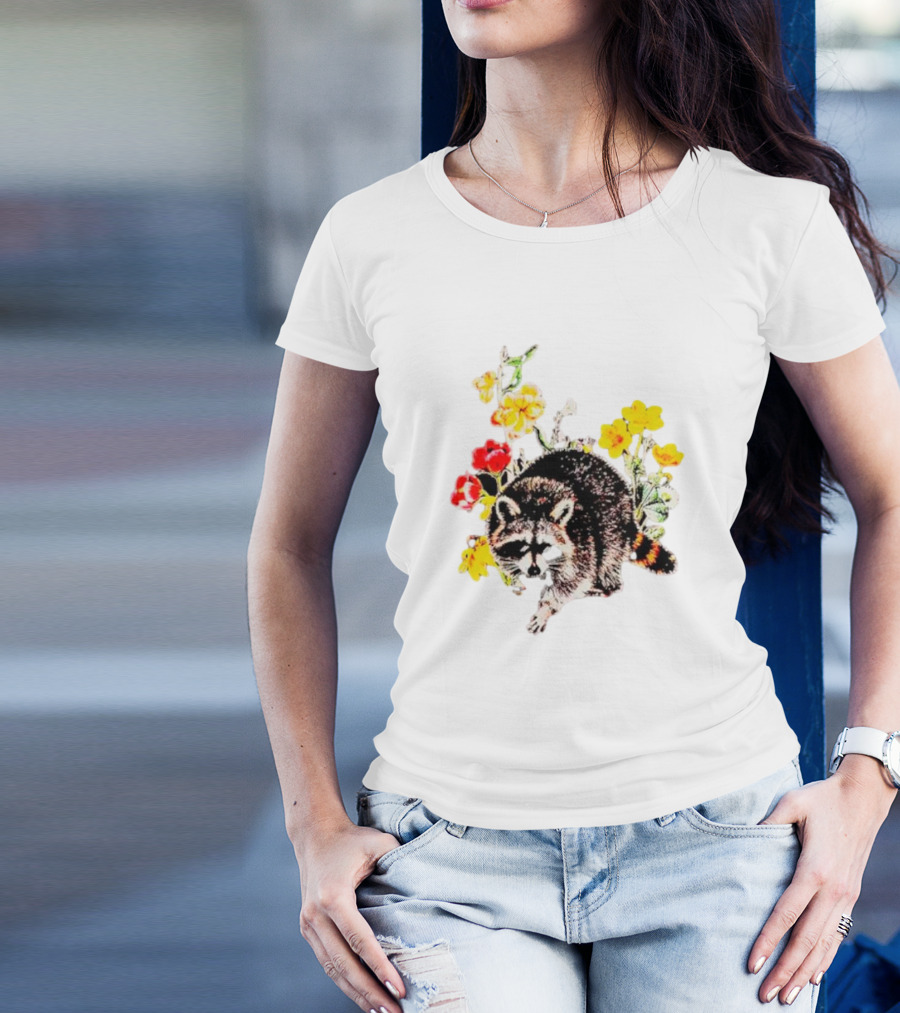 Raccoon With Vibrant Floral Arrangement T-Shirt