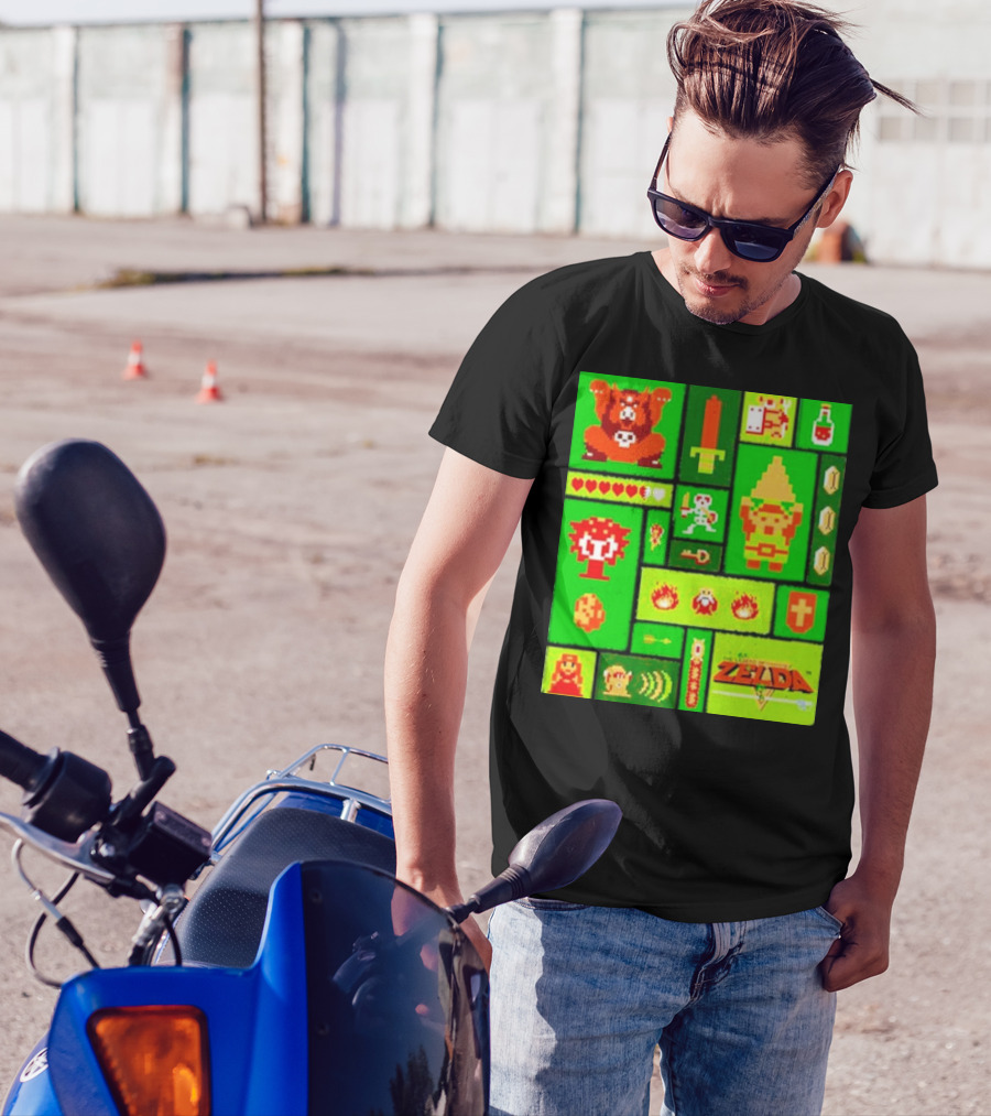 Legend Of Zelda Pixel Art Collage Retro Gaming Icons T-Shirt