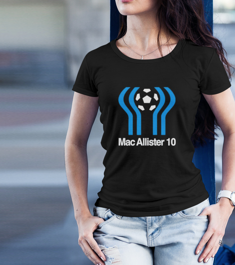 Mac Allister 10 Retro Soccer Ball Blue Stripes T-Shirt