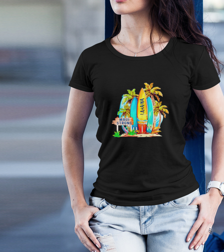 Maui Strong Lahaina Surfboard And Palm Trees Fundraiser T-Shirt