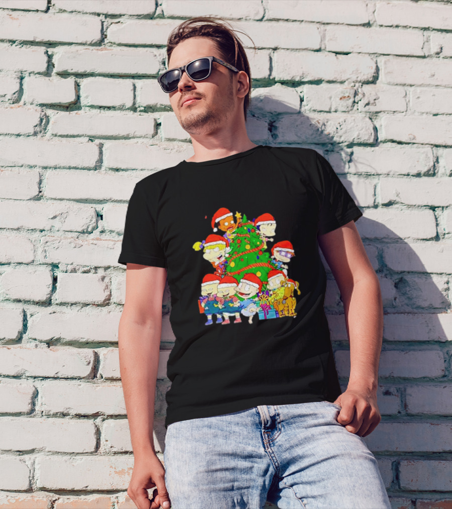 Rugrats Characters In Santa Hats Around Christmas Tree Movie Scene T-Shirt
