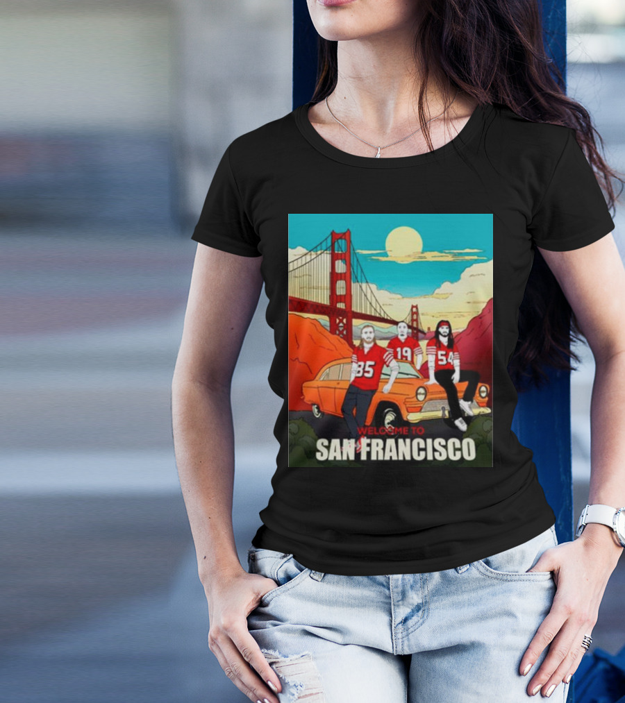 Welcome To San Francisco Golden Gate Bridge Vintage Car Football Jerseys T-Shirt