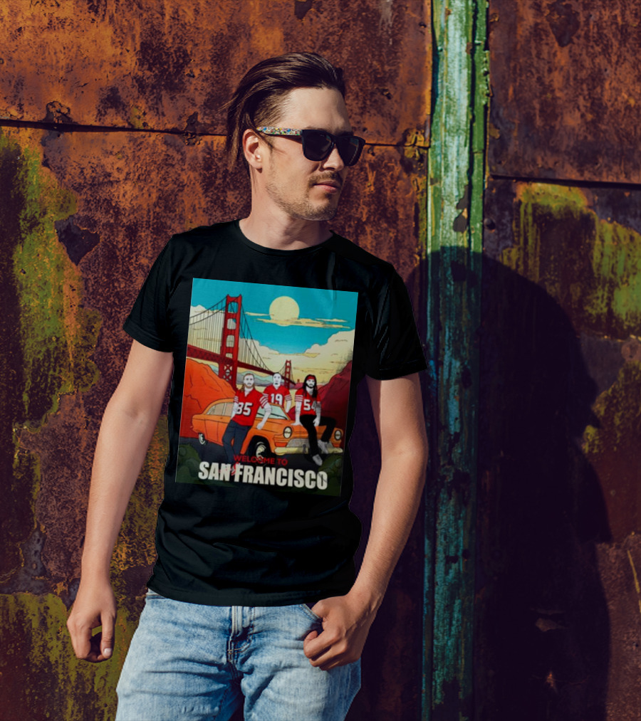 Welcome To San Francisco Golden Gate Bridge Vintage Car Football Jerseys T-Shirt