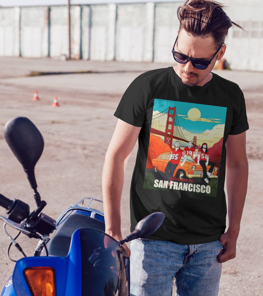 Welcome To San Francisco Golden Gate Bridge Vintage Car Football Jerseys T-Shirt