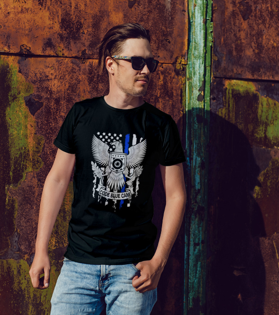 Code Blue Cam Eagle With USA Flag Elements And Thin Blue Line T-Shirt