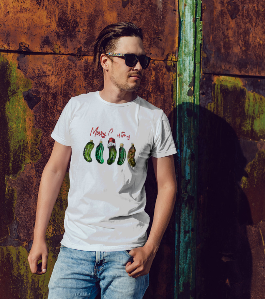 Merry Christmas Funny Pickles With Santa Hat T-Shirt