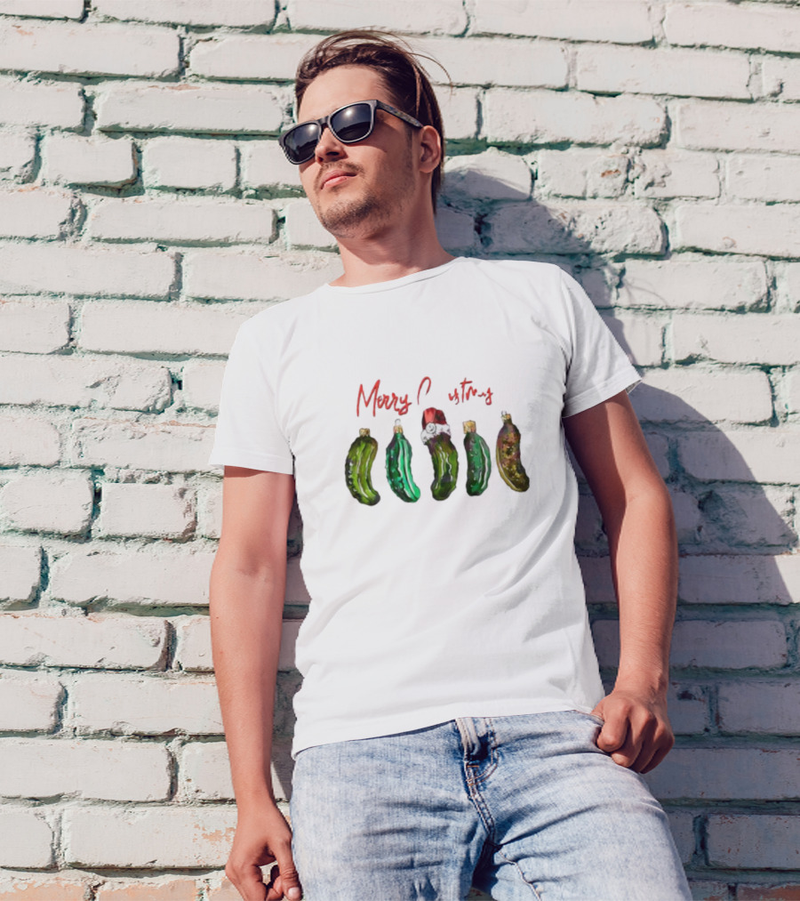 Merry Christmas Funny Pickles With Santa Hat T-Shirt