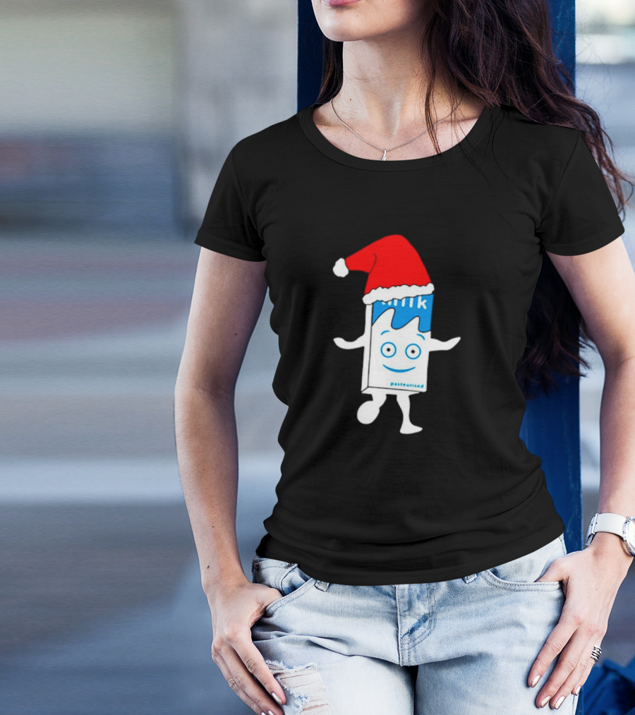Sana Pasteurized Milk Carton With Christmas Santa Hat T-Shirt