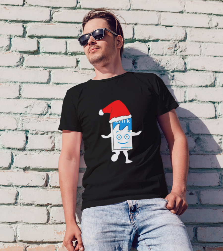 Sana Pasteurized Milk Carton With Christmas Santa Hat T-Shirt