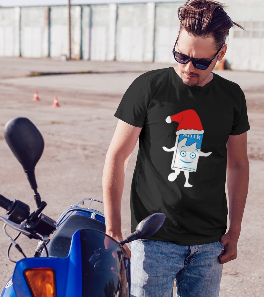 Sana Pasteurized Milk Carton With Christmas Santa Hat T-Shirt
