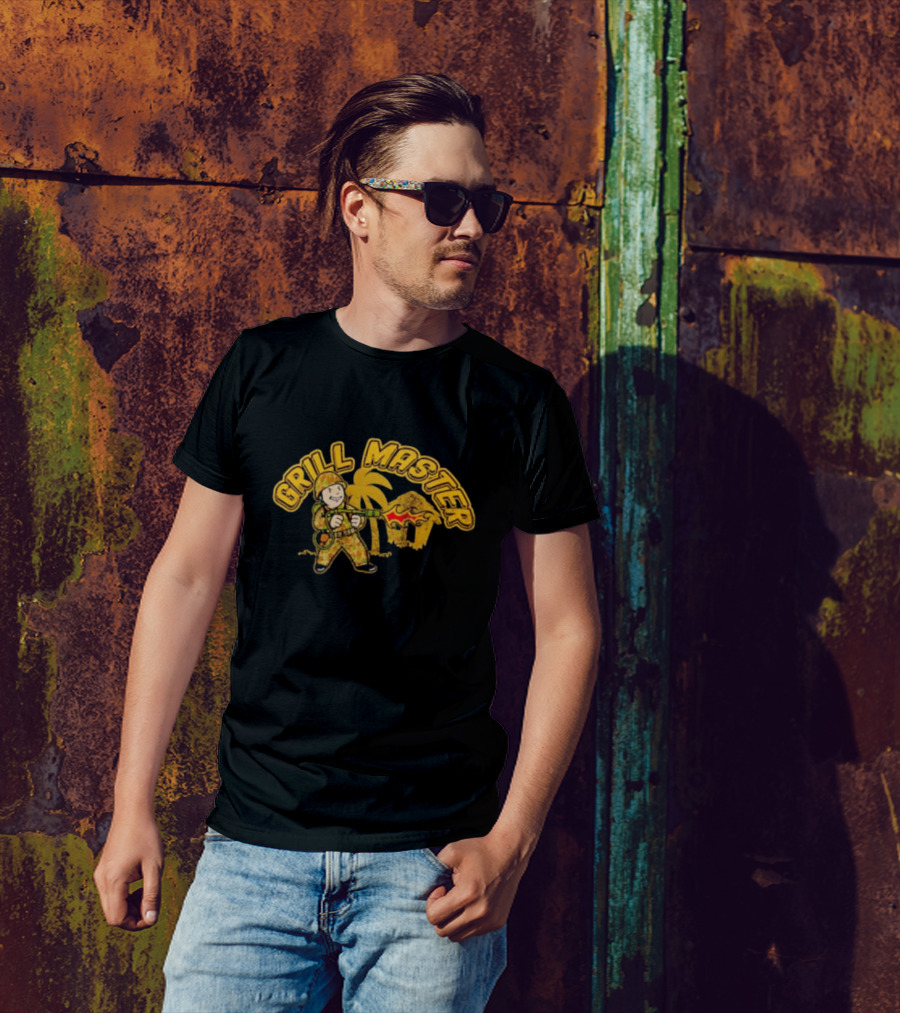 Grill Master BBQ Soldier Tropical Flame Hut T-Shirt