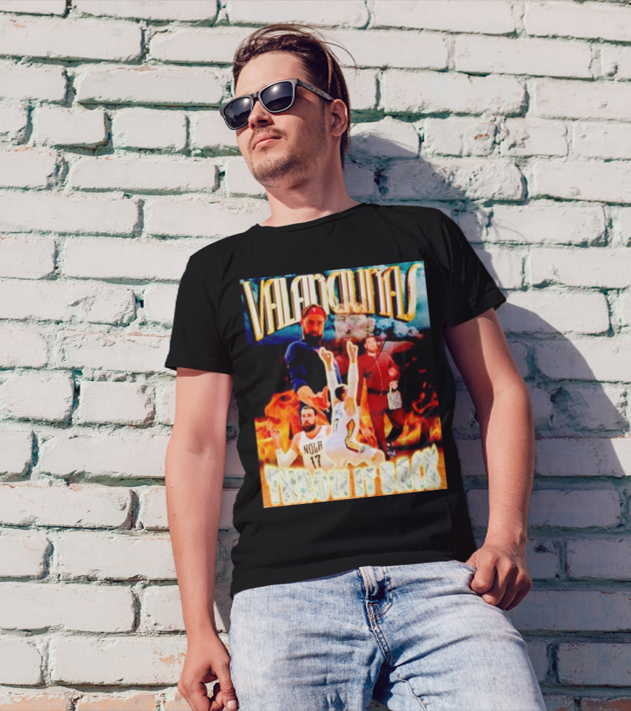Valanciunas Throw It Back NOLA 17 Fire Basketball Montage T-Shirt