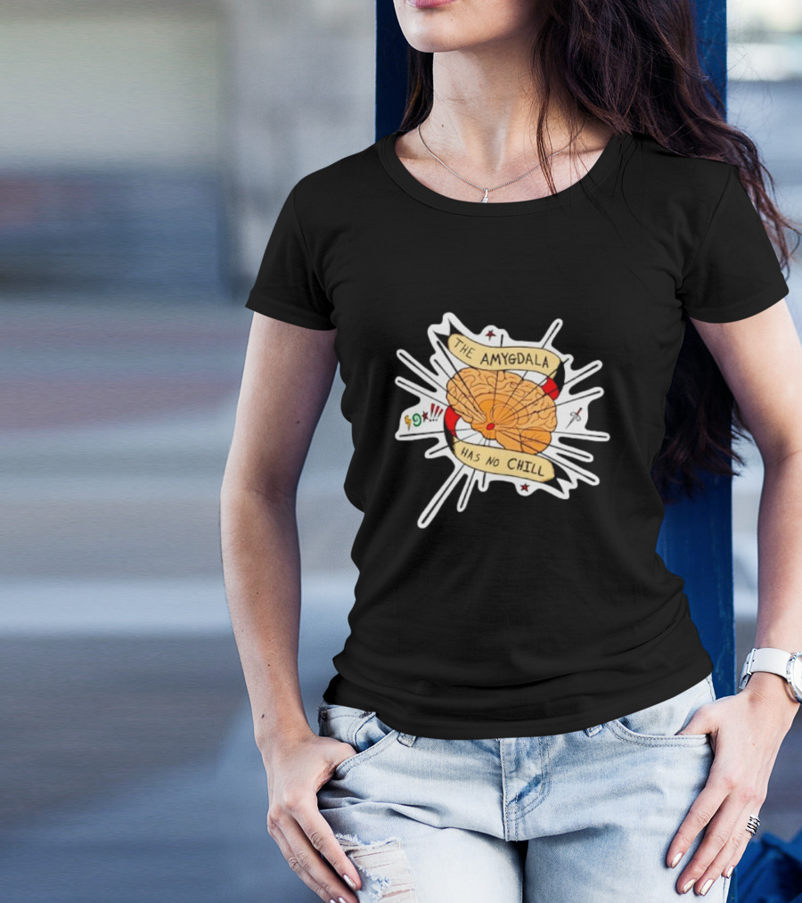 The Amygdala Has No Chill Cartoon Brain With Comic Symbols T-Shirt