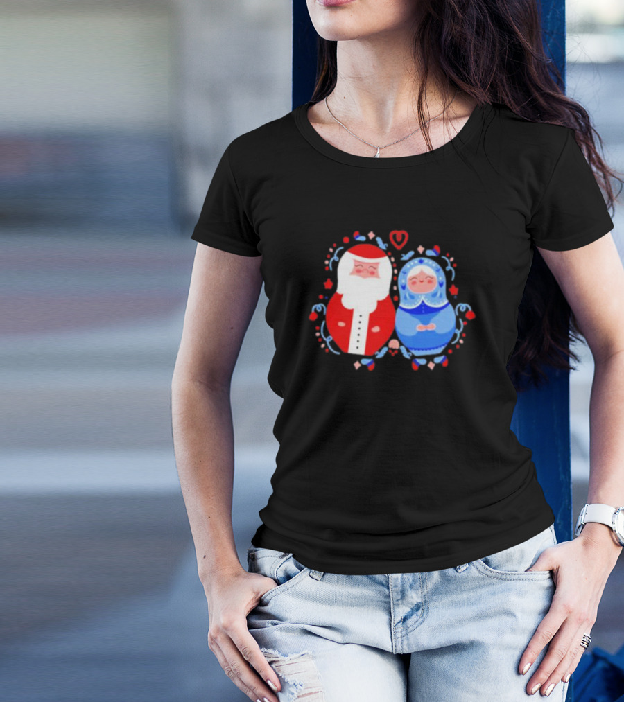 Christmas Santa And Snow Maiden Mamushkas With Festive T-Shirt