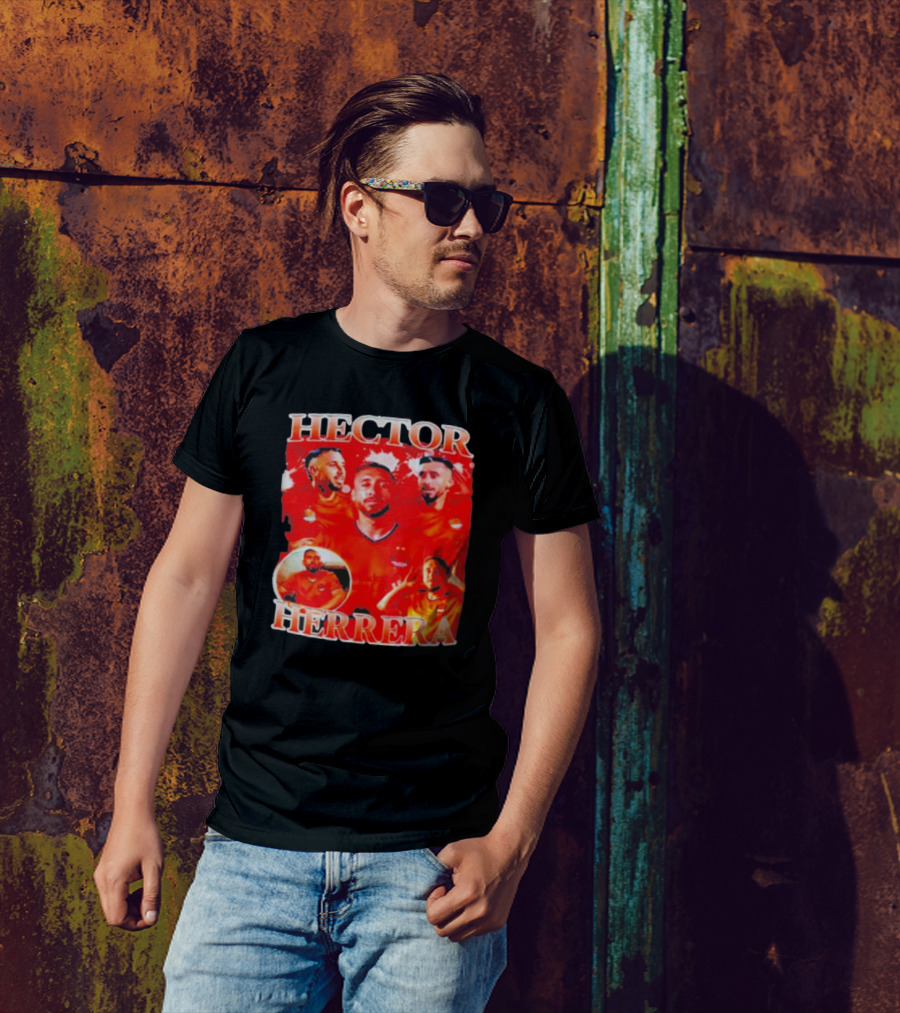 HECTOR HERRERA Red Bootleg Style Portrait Montage T-Shirt