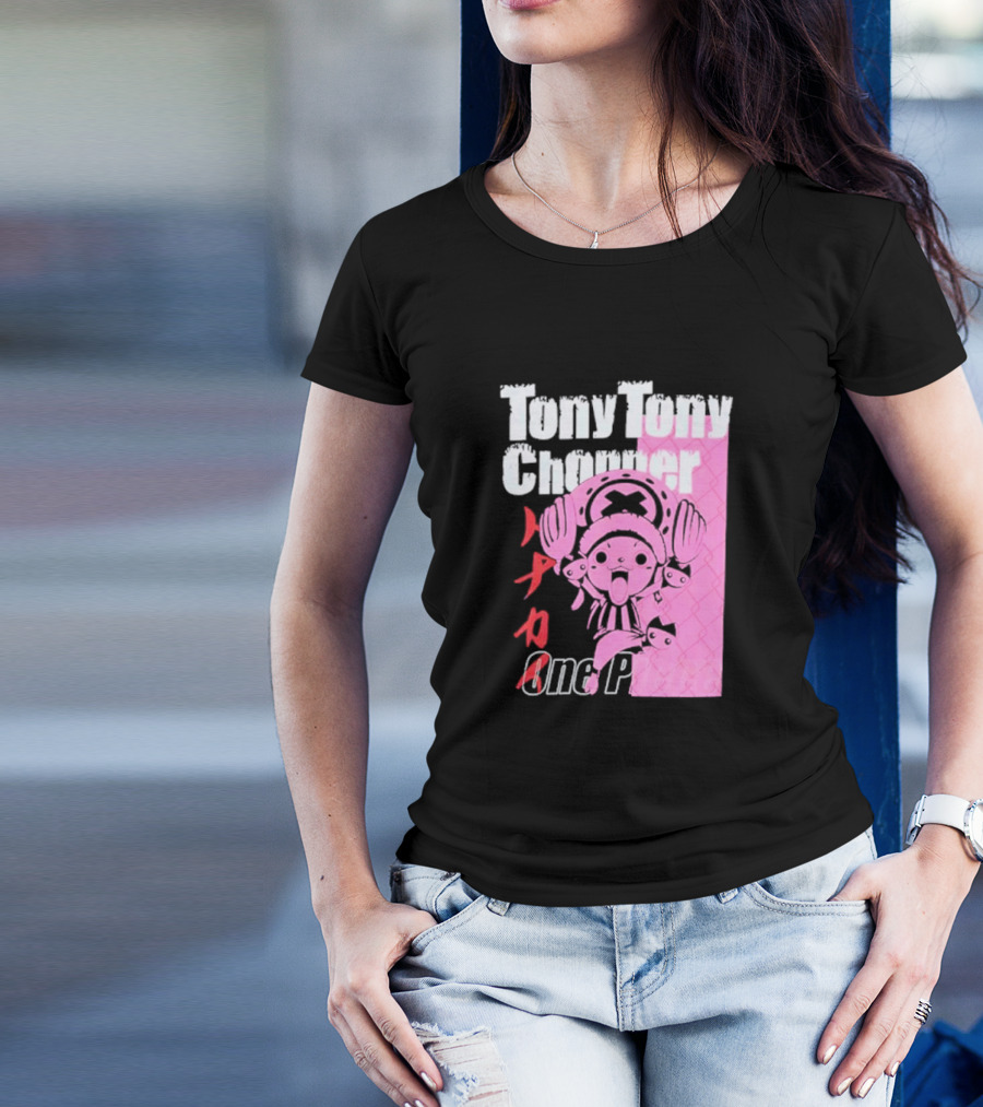 Tony Tony Chopper One Piece Pink Tonal Japanese Text T-Shirt