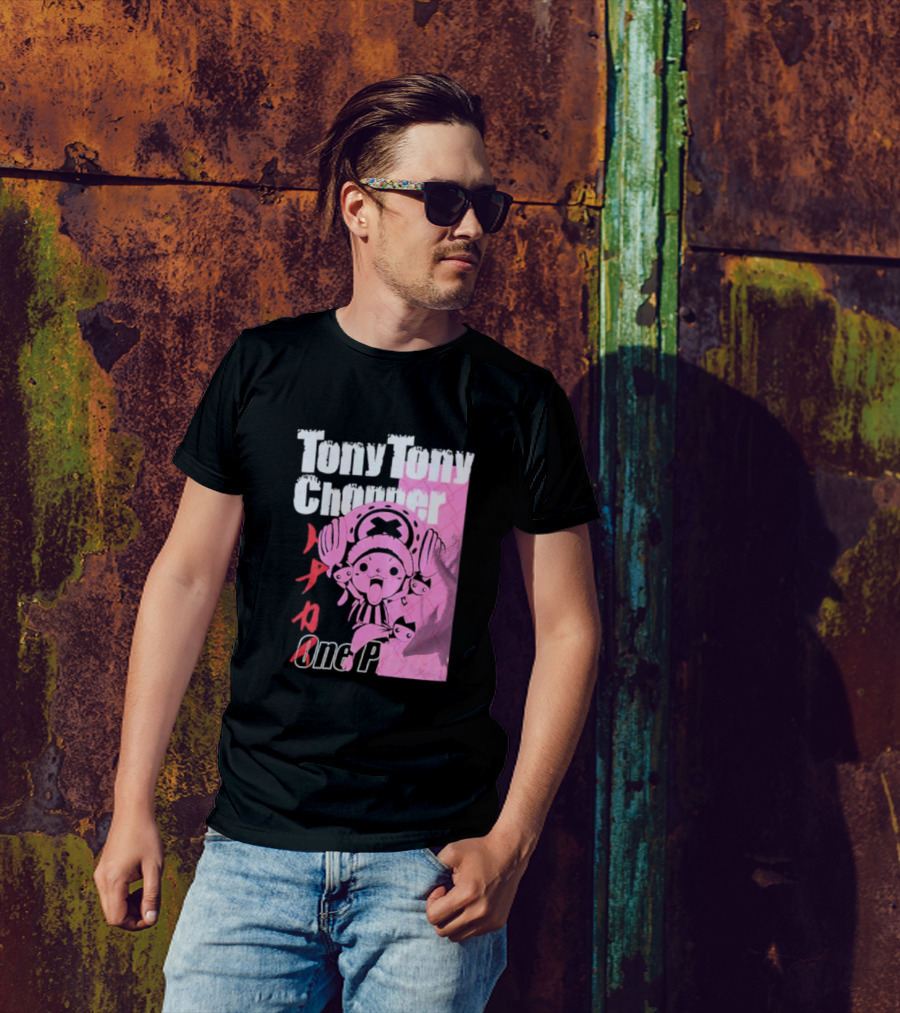 Tony Tony Chopper One Piece Pink Tonal Japanese Text T-Shirt