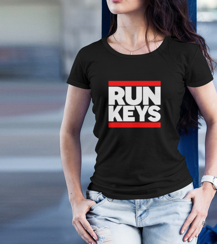 RUN KEYS Red Border Block Text T-Shirt