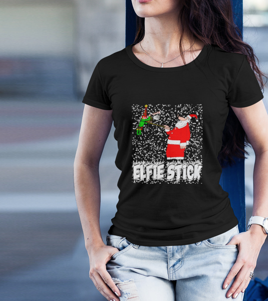 Santa Claus Elfie Stick Funny Christmas Selfie Snowflakes T-Shirt