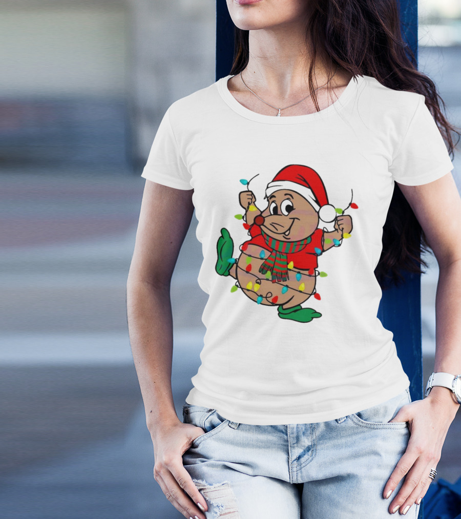 Gus Santa Hat Christmas Lights Cozy Festive Character With Bright Holiday Spirit T-Shirt