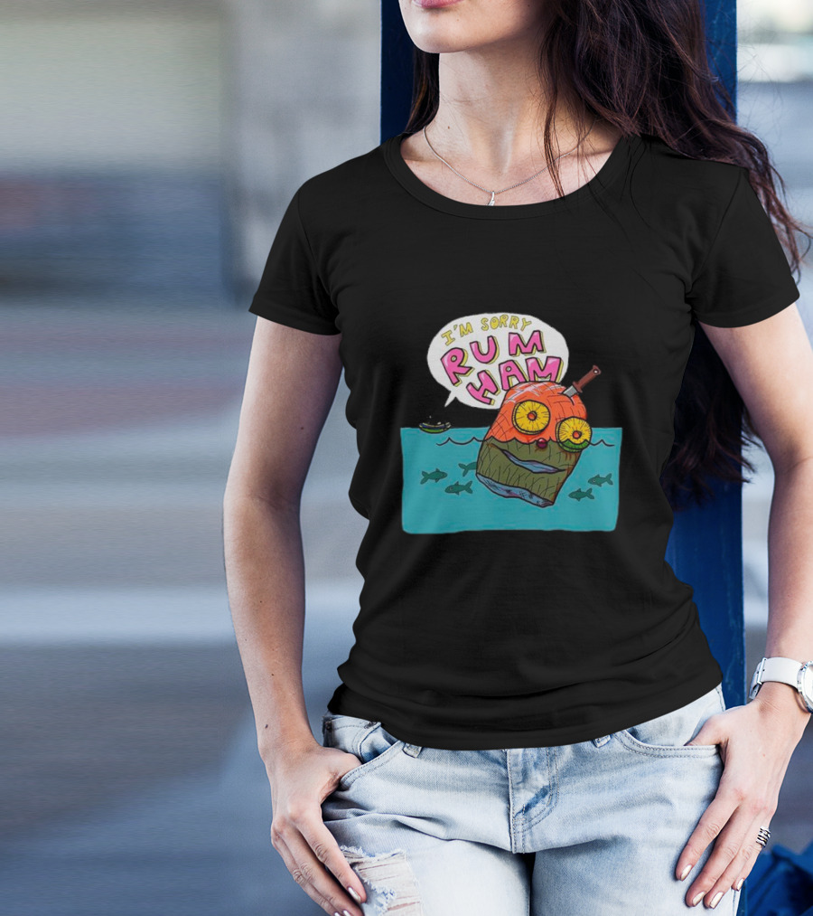 I’m Sorry Rum Ham Cartoon Floating In Water With Knife And Fish T-Shirt