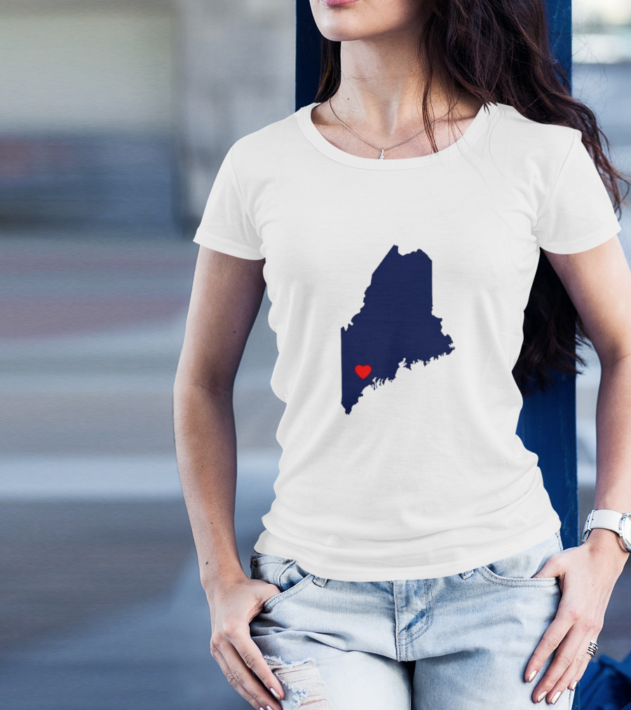 Love Lewiston Strong Heart On Maine Map T-Shirt