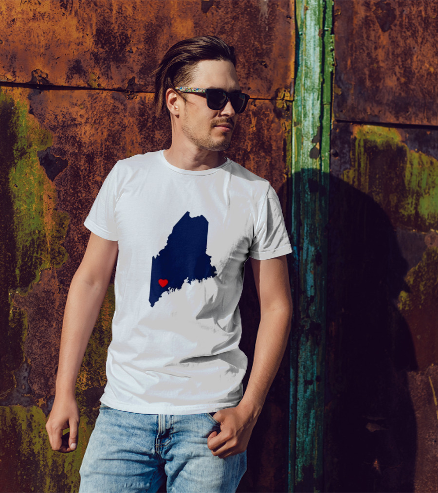 Love Lewiston Strong Heart On Maine Map T-Shirt
