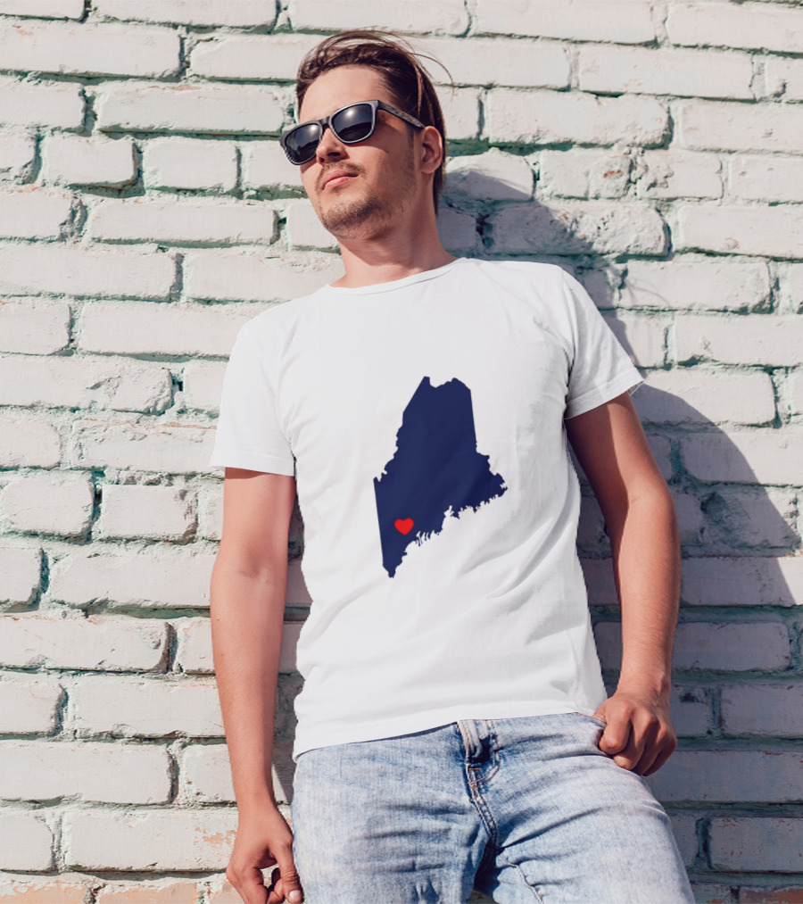 Love Lewiston Strong Heart On Maine Map T-Shirt