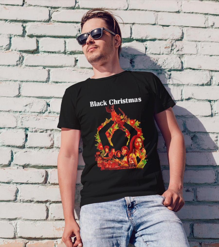 Black Christmas Silent Night Horror Movie Characters Axe Wreath Scene T-Shirt