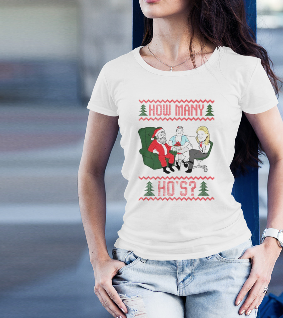 How Many Ho’s Santa Chair Christmas T-Shirt