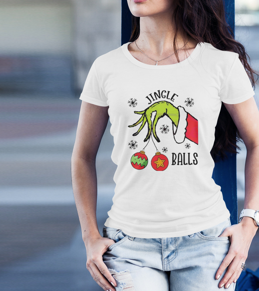 Jingle Balls Grinch Hand Holding Christmas Ornaments T-Shirt