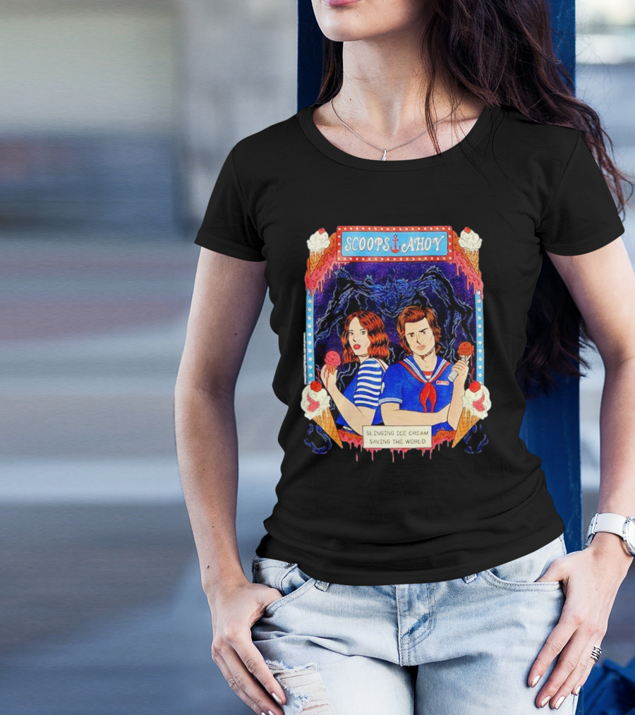 Scoops Ahoy Slinging Ice Cream Saving The World Stranger Things Duo Vintage T-Shirt