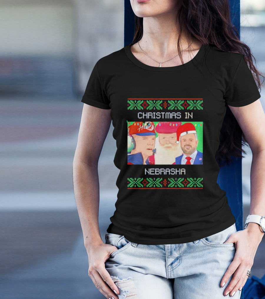 CHRISTMAS IN NEBRASKA HUSKERS SANTA COACH HOLIDAY T-Shirt
