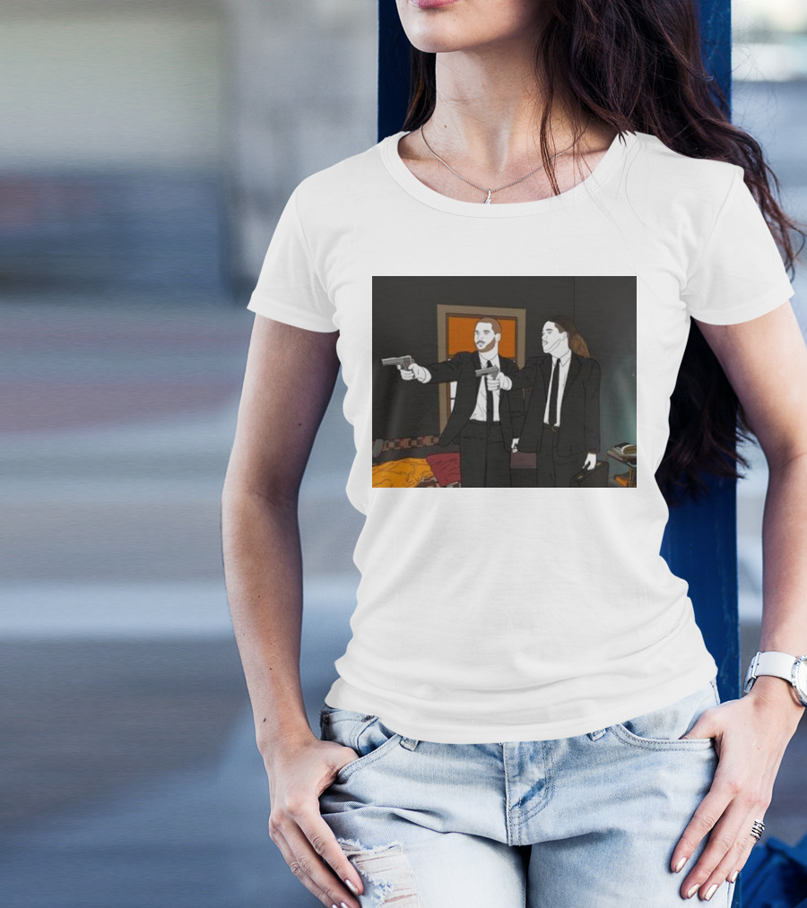 Pulp Fiction Bosa And Youn Duo With Guns Scene T-Shirt