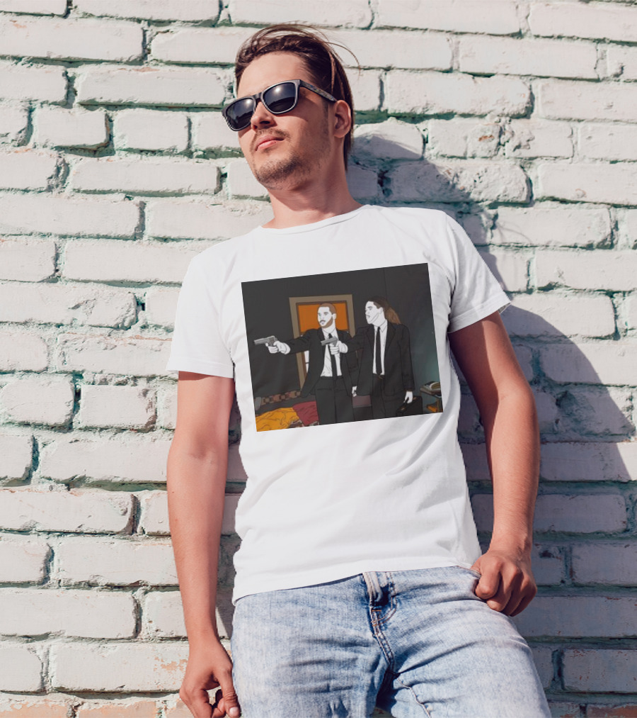 Pulp Fiction Bosa And Youn Duo With Guns Scene T-Shirt