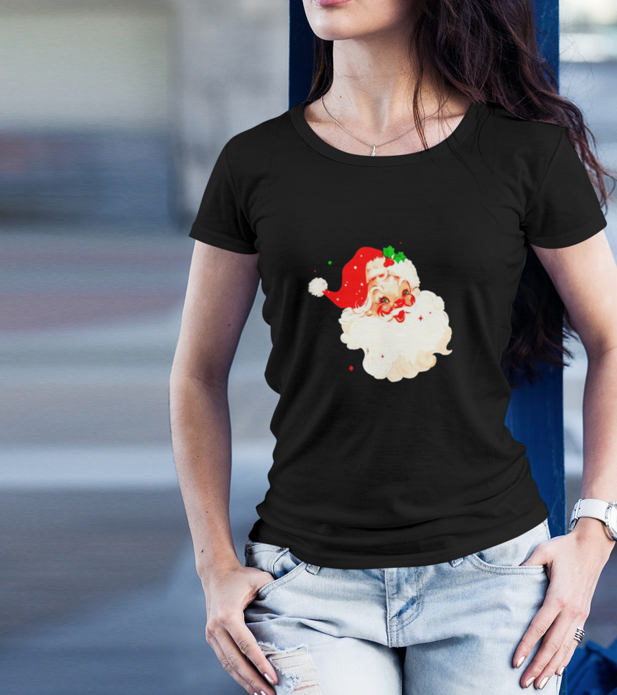 Santa Christmas Vintage Retro Style Holly Berries T-Shirt