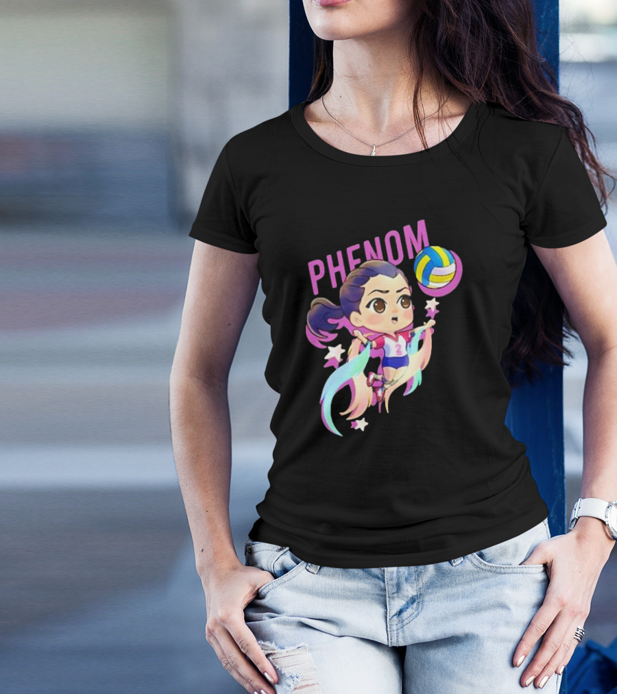 Phenom Chibi Volleyball Player With Rainbow Trails And Stars T-Shirt
