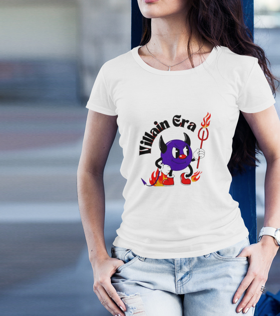Villain Era Devil Cartoon With Pitchfork And Flames T-Shirt