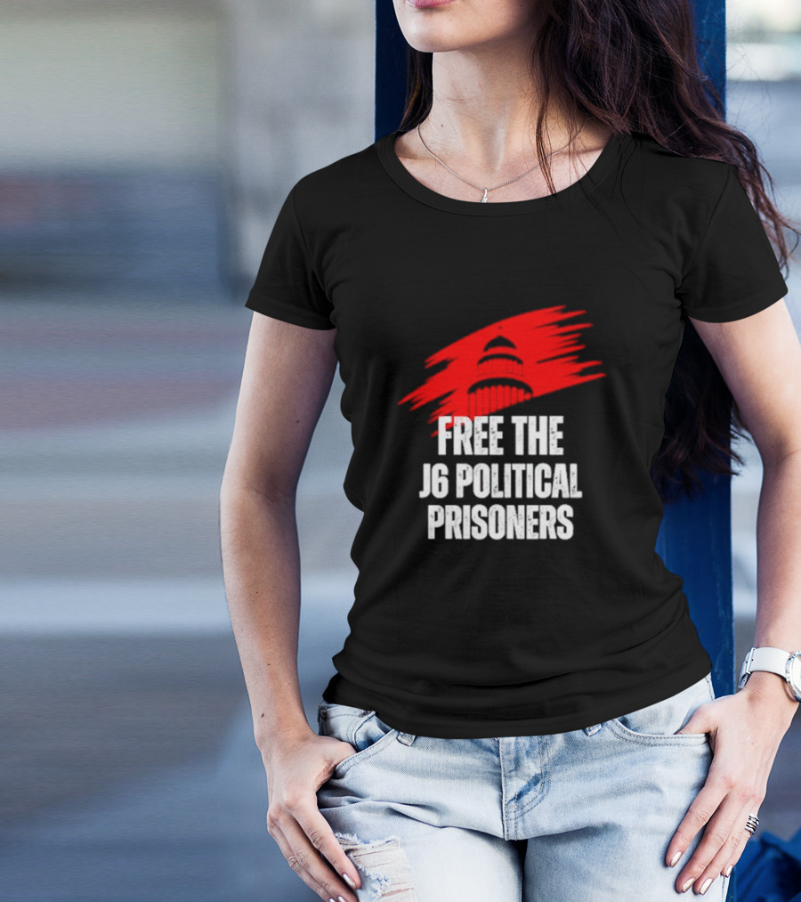 Free The J6 Political Prisoners Capitol Building Red Brushstroke T-Shirt