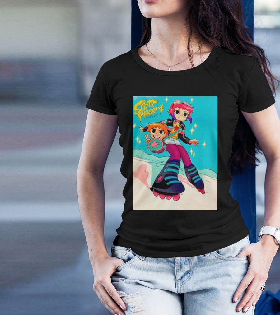 Scott Pilgrim Takes Off Roller Skating Adventure With Animated Style Characters T-Shirt