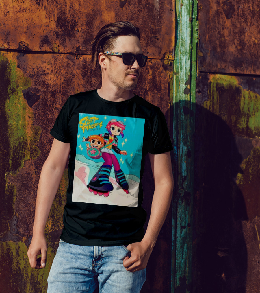 Scott Pilgrim Takes Off Roller Skating Adventure With Animated Style Characters T-Shirt