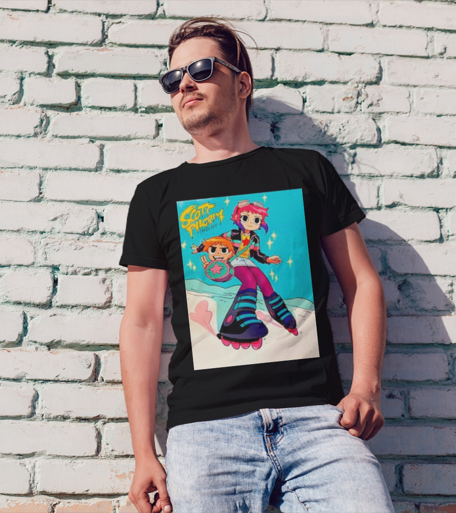 Scott Pilgrim Takes Off Roller Skating Adventure With Animated Style Characters T-Shirt