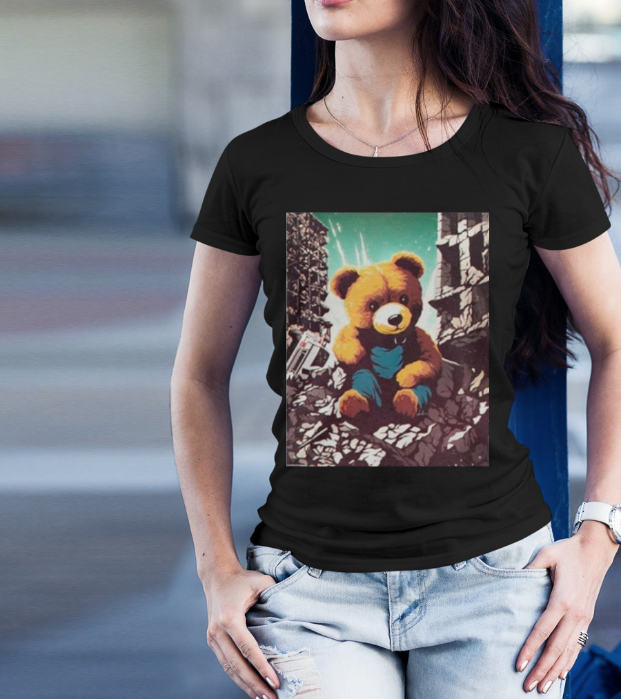 Ceasefire Now Teddy Bear In War-Torn Ruins T-Shirt