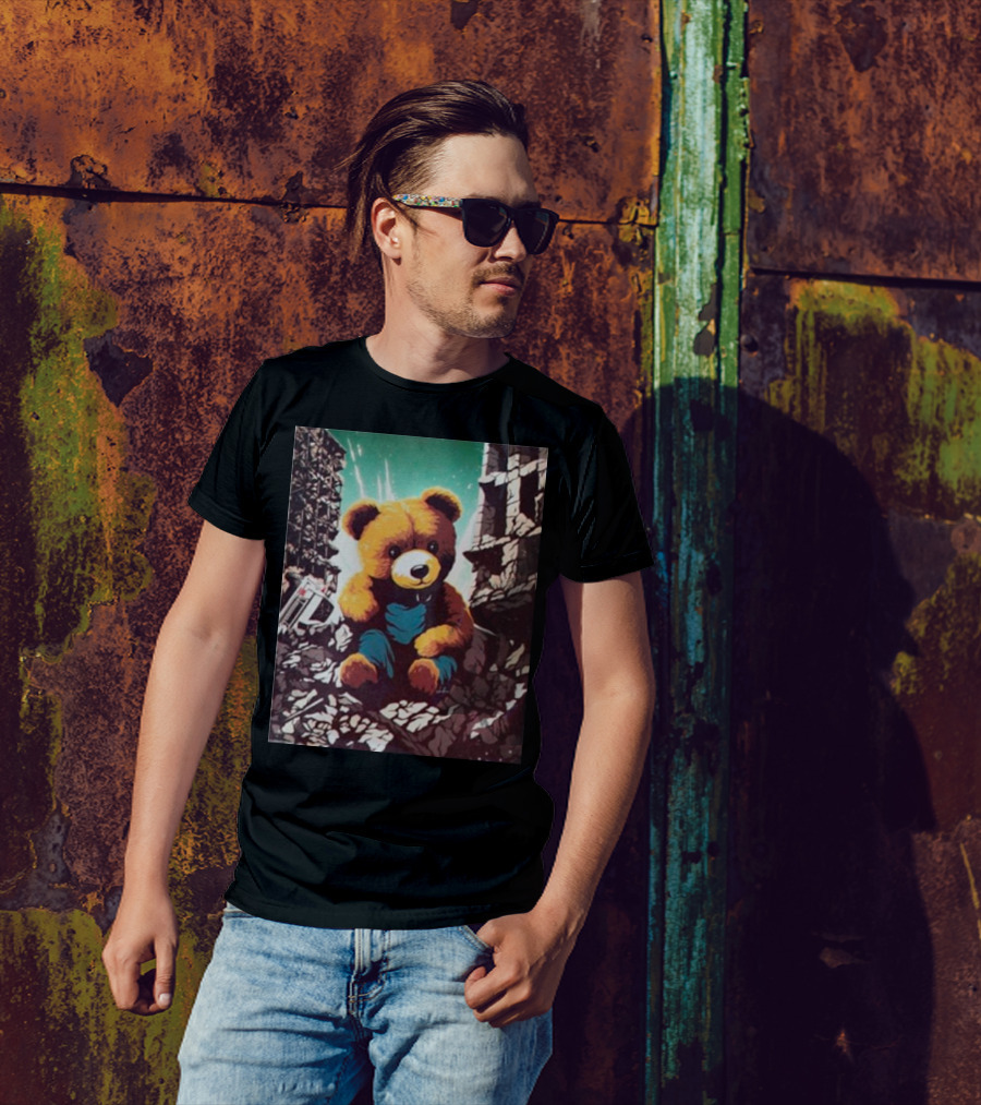 Ceasefire Now Teddy Bear In War-Torn Ruins T-Shirt