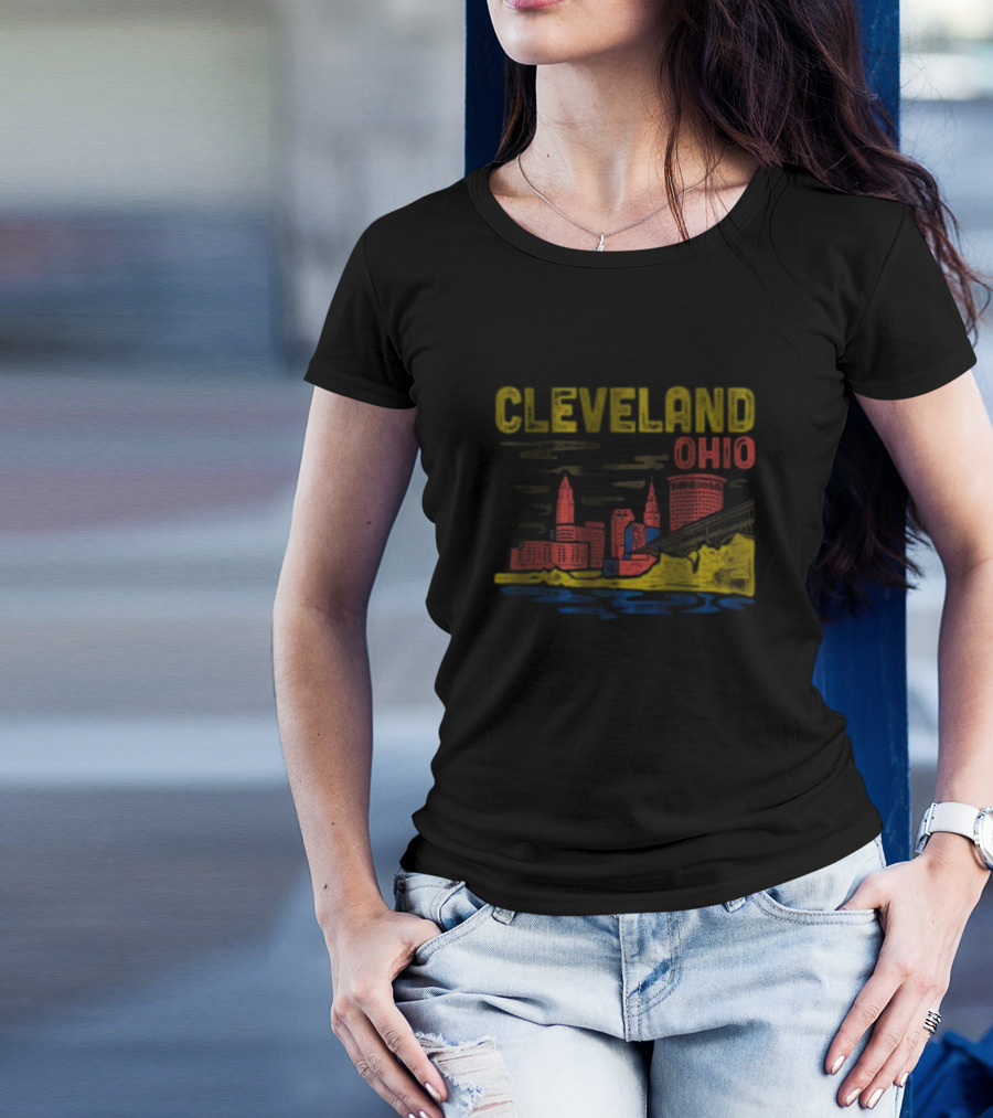 Cleveland Ohio Skyline Colorful Cityscape T-Shirt